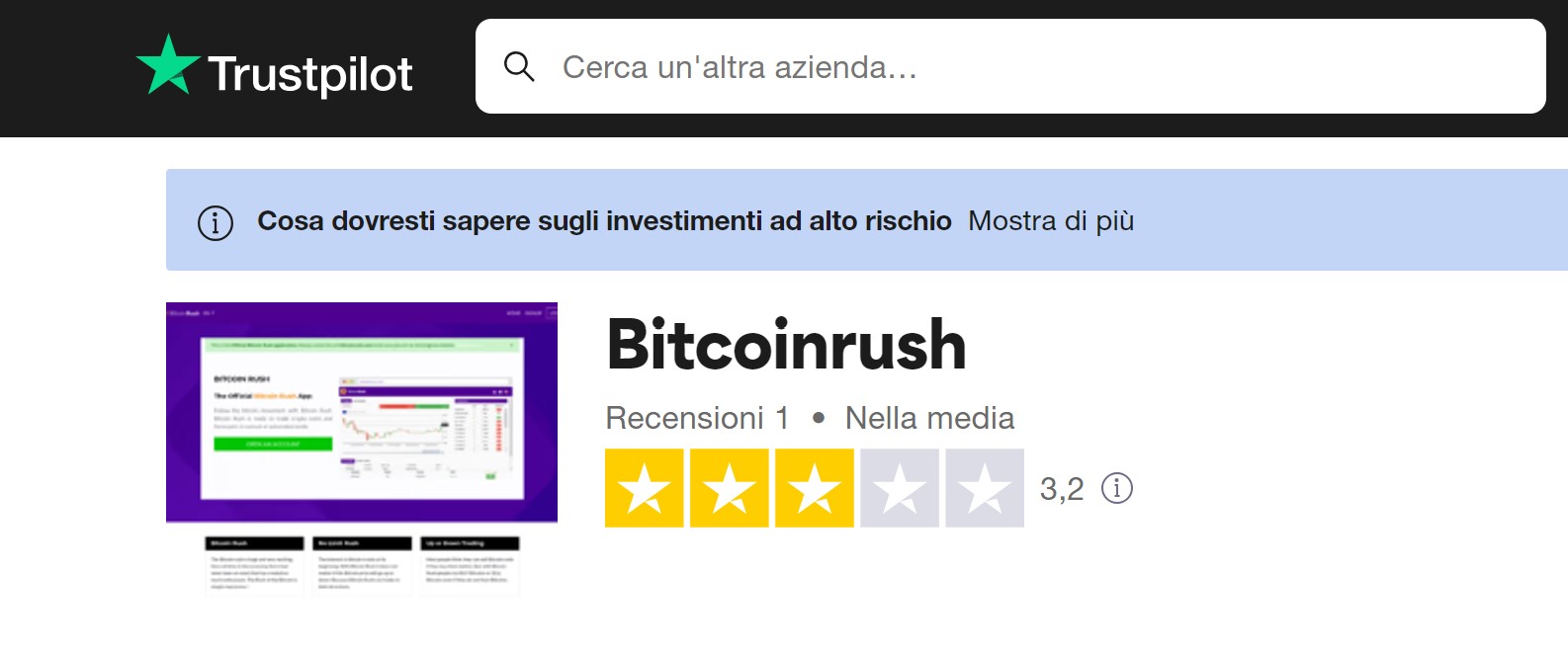 Bitcoin Rush recensioni TrustPilot