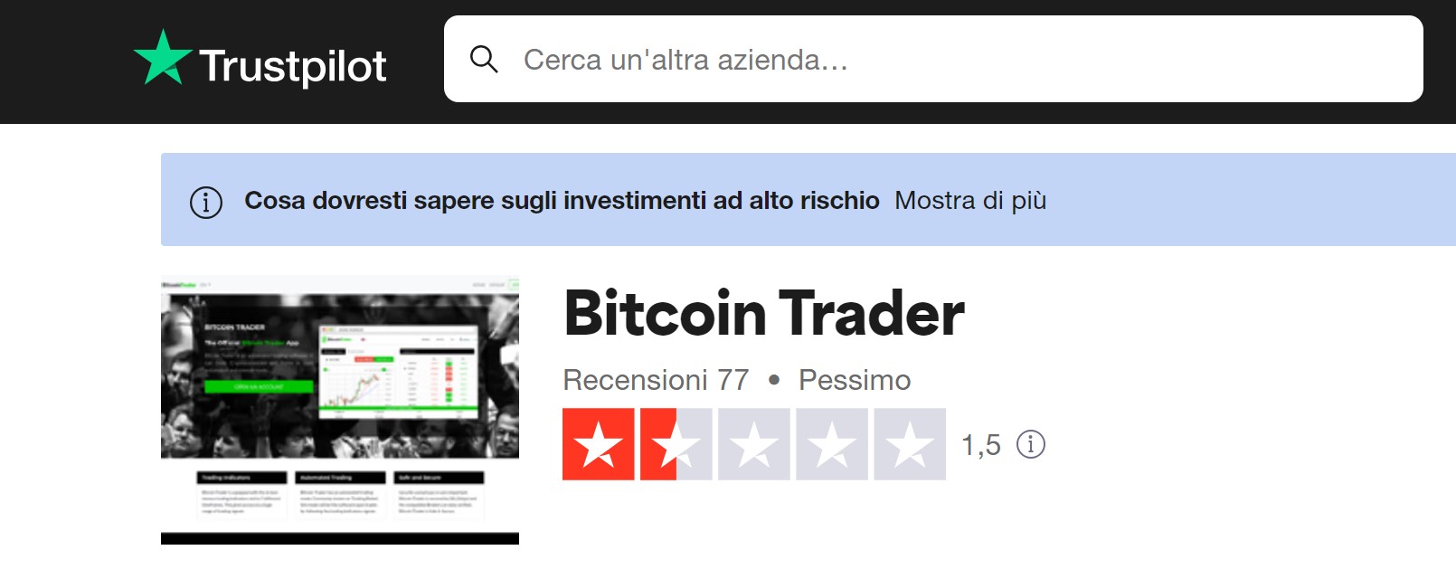 Bitcoin Trader recensioni TrustPilot