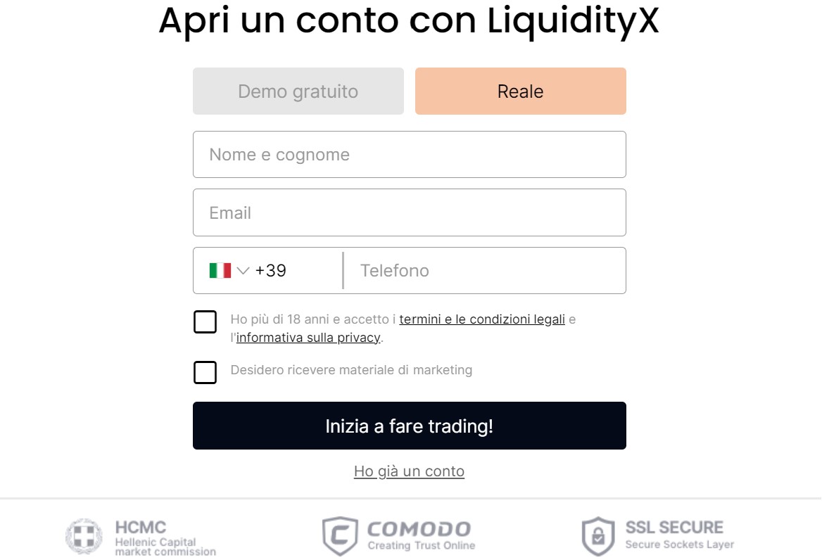 aprire account LiquidityX